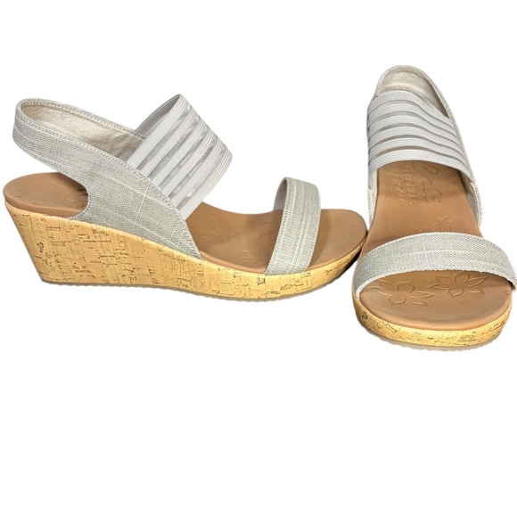 Skechers Shoes - NWOT Skechers Wedge Sandals Cork Footbed Gray Silver‎ Straps Size 9.5W